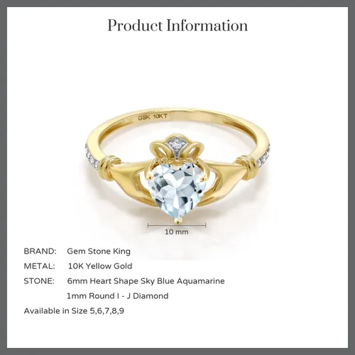 Vista 46 de Gem Stone King Anillo de compromiso claddagh celta irlandés de oro amarillo de 10 quilates con piedra preciosa en forma de corazón de 0.236 in