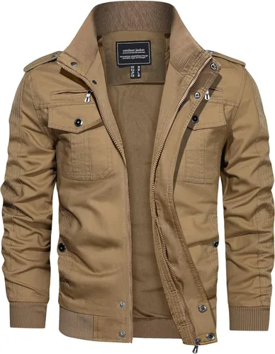 Vista 10 de Crysully - Chaqueta cortavientos para hombre, estilo informal y cuello militar, para primavera-otoño