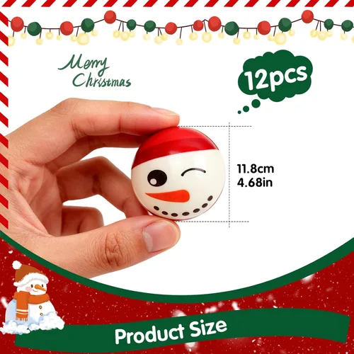 Vista 2 de Anboor Juego de 12 bolas antiestrés de muñeco de nieve de Navidad, Papá Noel, Kawaii