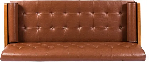 Vista 7 de Christopher Knight Home Adelaide - Sofá moderno de mediados de siglo con almohadas enrolladas, color marrón coñac, nogal oscuro y dorado