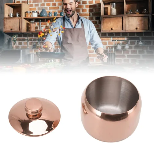 Vista 5 de Tarro de especias de acero inoxidable para el hogar, cuenco de azúcar, recipiente pequeño para condimentos en forma de tambor, recipiente