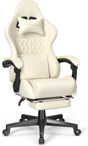 Vista 10 de Ferghana Silla vintage de piel sintética para videojuegos, silla de jugador con respaldo alto con masaje, silla ergonómica de oficina para Negro