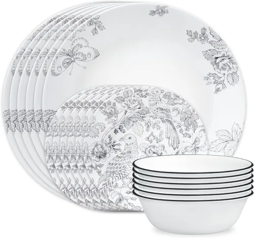 Vista 10 de Corelle Vitrelle - Juego de vajilla de vidrio de 18 piezas para 6, juego de platos y cuencos de vidrio de triple capa resistente a las grietas y a