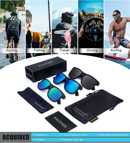 Vista 6 de KALIYADI Gafas de sol para hombre color negro mate para mujer lentes polarizados de conducción de gran tamaño protección UV paquete de 3