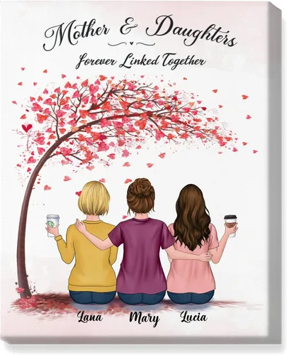 Vista 19 de Gossby Lienzo personalizado para madre e hija, regalo de cumpleaños, Navidad, Día de la Madre para mamá de 2 hijas con diseño, nombre, regalo