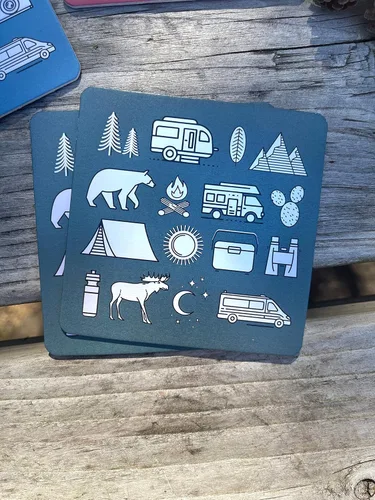 Vista 5 de Outdoor Nature Lover's Camping Adventure Themed Reusable Paper Drink Coaster Assorted Set of 8