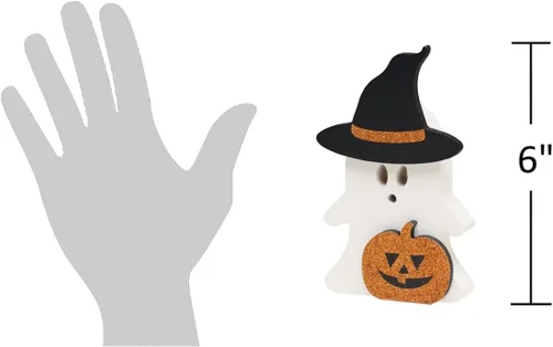 Vista 2 de Collins Painting Pequeño fantasma de bruja con recorte Jack-O-Lantern – Letreros de otoño de madera para mesa – Decoración rústica de otoño