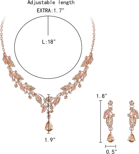 Vista 4 de EleQueen Juego de joyas de collar y aretes de cristal austriaco, circonita cúbica, lágrima, joyería nupcial para novias, bodas, fiestas, accesorios
