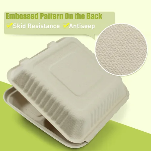 Vista 3 de Green Earth, 9 pulgadas, 50 unidades, 3 compartimentos, almeja compostable, BAM ware (fibra de bambú), cajas de comida para llevar – recipientes 9
