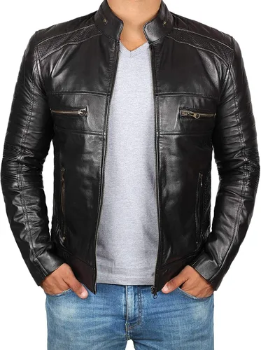 Vista 2 de fjackets Brown Leather Jacket Hombres - Real Lambskin Hombre Cuero Chaqueta