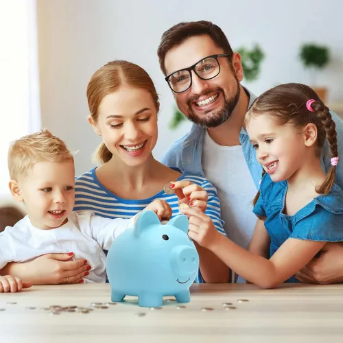 Vista 6 de Lindo Banco de Ahorro en Forma de Cerdo, Banco de Monedas para Niños y Niñas, Banco de Dinero de Plástico a Prueba de Rompimiento para Niños, Tarro