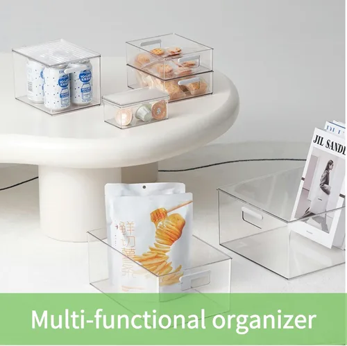 Vista 5 de vacane Paquete de 4 cubos de plástico para organización y almacenamiento de despensa con asa, organización de cocina o almacenamiento de cocina