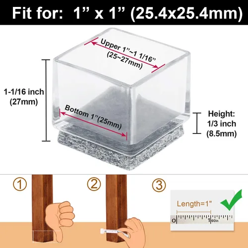 Vista 3 de Anwenk Protectores cuadrados de suelo para patas de silla de 1 x 1 pulgada con almohadillas de fieltro de 1 pulgada y 1 pulgada, protectores Paquete
