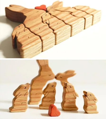 Vista 4 de Figura familiar de animales de madera personalizada con 1-8 nombres, bloques de nombres personalizados de animales para abrazar, regalos de recuerdo