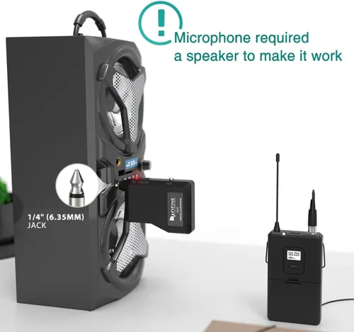 Vista 3 de FIFINE Sistema de Micrófono Inalámbrico, conjunto de micrófono inalámbrico con auriculares y micrófonos de solapa Lavalier, transmisor de cinturón