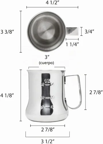 Vista 5 de TrueCraftware - Jarra de espuma de leche de 18 onzas de acero inoxidable con escala de medición, taza espumadora al vapor, jarra de leche de café