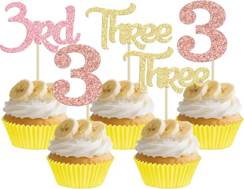 Vista 13 de 24 adornos para cupcakes de primer cumpleaños con purpurina para decoración de pastel de primer cumpleaños, selecciones de cupcakes para niños, baby