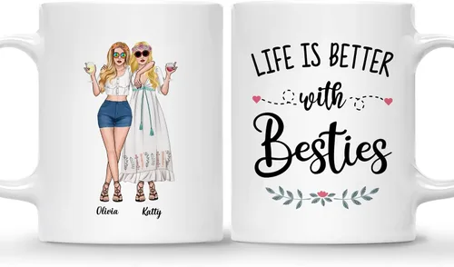 Vista 9 de Gossby Taza personalizada (2 mujeres) Besties Forever Best Friend Regalos de amistad para mujeres, niñas, hermana, taza de café
