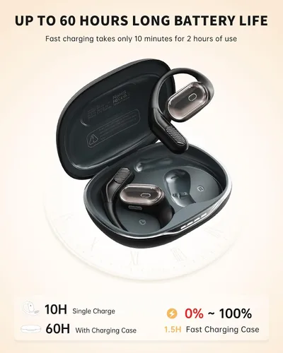 Vista 4 de Auriculares de oreja abierta, auriculares sobre la oreja con ganchos para los oídos, auriculares Bluetooth inalámbricos verdaderos con micrófono