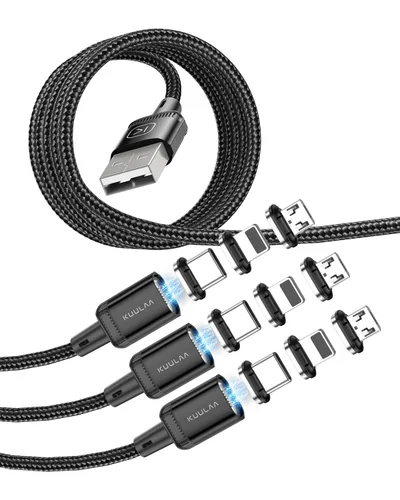 Vista 8 de Kuulaa Paquete de 3 cables de carga magnéticos, cable Lightning magnético, cargador de teléfono magnético de 3 A, carga rápida con puntas de carga 3