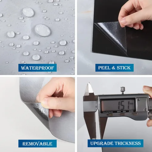 Vista 4 de FunStick Azulejos de mármol para baño, 12 x 12 pulgadas, vinilo adhesivo de color gris dorado, azulejos adhesivos para suelos de cocina, inquilinos