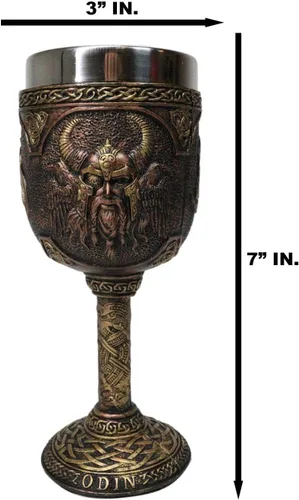 Vista 5 de Ebros Mitología nórdica Viking Alfather Odin God Of Asgard 7oz resina vino cáliz cáliz con forro de acero inoxidable regla asgardiana Thor Loki