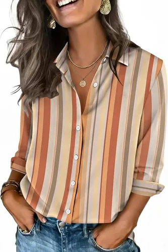 Vista 8 de Zeagoo Camisas con botones para mujer, manga 3/4, cuello en V, blusas con cuello en V, trajes casuales de negocios