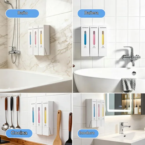 Vista 9 de Shower Soap Dispenser Bathroom Accessories Set Wall Mounted No Drill White