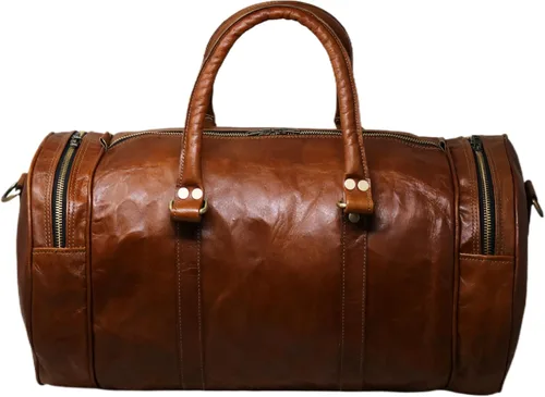 Vista 8 de Jaald Maleta de viaje de cuero genuino grande de 22.0 in para hombres y mujeres Fitness fin de semana cabaña de mano Vintage impermeable regalo
