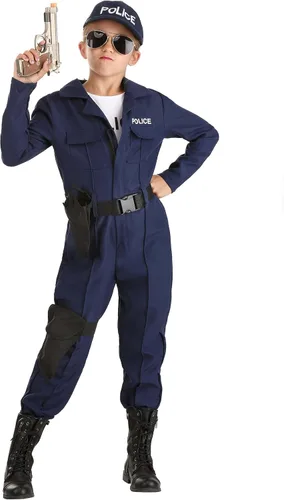 Vista 2 de Disfraz táctico de policía para niñas, disfraz de equipo policial para niñas, Azul Patchwork