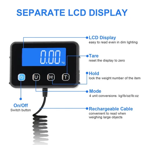 Vista 3 de Báscula de envío digital, 0.18 oz de alta precisión, 440 libras con funciones de sujeción y tara para paquetes/equipaje/hogar, superficie