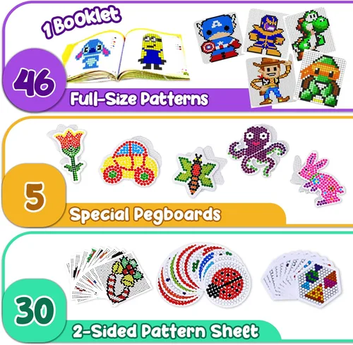 Vista 4 de Goody King Juego de Cuentas de Fusión con Plancha - Kit de Cuentas de Fusión para Manualidades Infantiles con Tablero de Clavijas y Cuentas Pony
