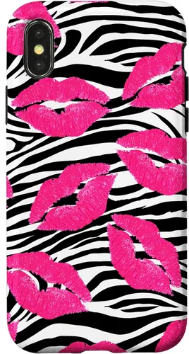 Vista 5 de Funda con estampado de labios de cebra rosa intenso y negro para iPhone 16 McBling