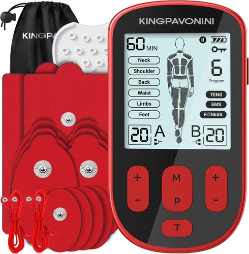 Vista 10 de KingPavonini Estimulador Muscular TENS 3 en 1 para Terapia de Alivio del Dolor, Máquina TENS de Canal Dual con 36 Modos y 12 Almohadillas