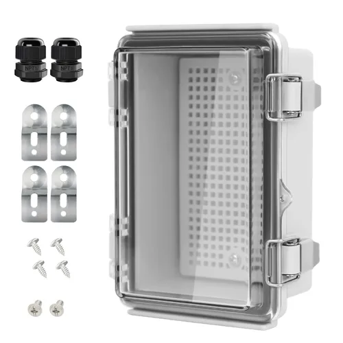 Vista 24 de LeMotech Caja Eléctrica, IP67 Impermeable con Bisagras Cubierta Transparente Pestillo de Acero Inoxidable Caja de Conexiones, Carcasa Eléctrica