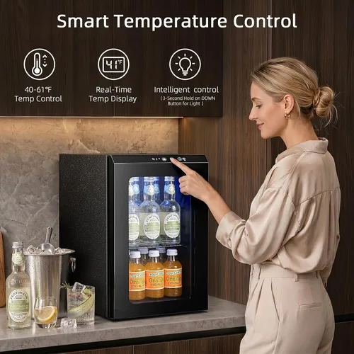 Vista 4 de Antarctic Star Mini refrigerador de 18 litros de 24 latas, refrigerador de bebidas con compresor silencioso, luz LED, refrigerador pequeño