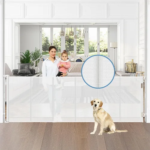 Vista 16 de Puertas retráctiles reforzadas para bebés con varillas de soporte, se extienden hasta 55" de ancho, puerta retráctil para perros para entradas