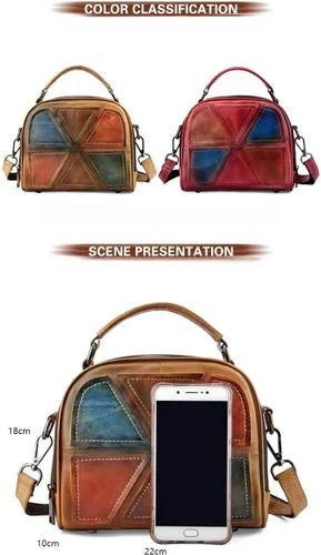 Vista 5 de Bolso de hombro pequeño de cuero genuino para mujer - Bolso vintage