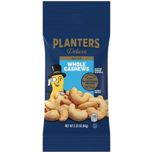 Vista 4 de PLANTERS Anacardos de lujo, aperitivos de fiesta, proteína a base de plantas, bolsa de 2.25 onzas (paquete de 12)
