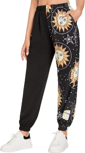 Vista 3 de WDIRARA Pantalones deportivos largos casuales con estampado gráfico y cintura elástica para mujer