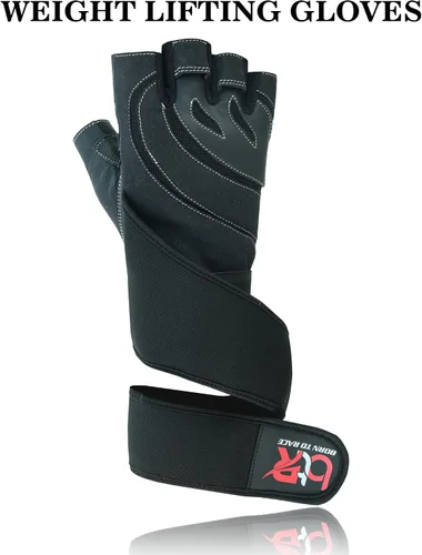 Vista 5 de Guantes acolchados de cuero para levantamiento de pesas para hombres y mujeres, para culturismo sin dedos, soporte de muñeca larga, entrenamiento