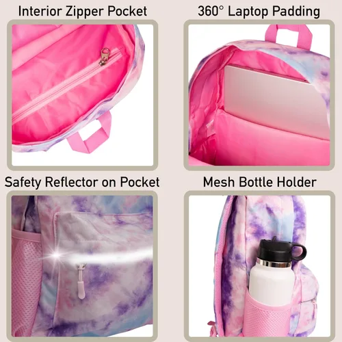 Vista 2 de Fenrici Mochila para niños, niños, mochila para la escuela, bolsas para libros con compartimento acolchado para laptop, 17 pulgadas, Rosado
