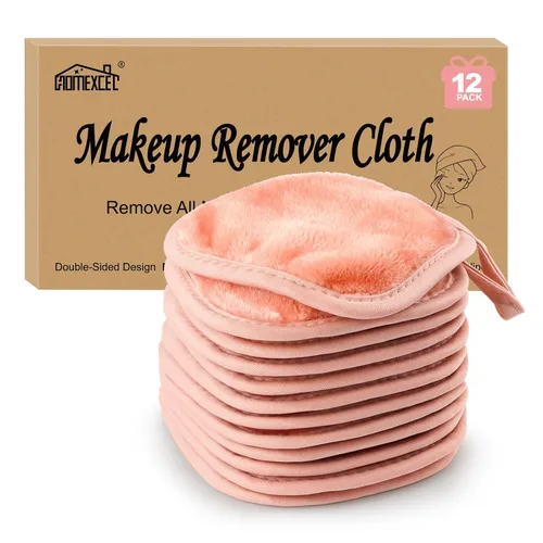 Vista 9 de HOMEXCEL Paño removedor de maquillaje, 12 unidades (paquete de 1), almohadillas desmaquillantes reutilizables, paños de limpieza facial ultrasuaves