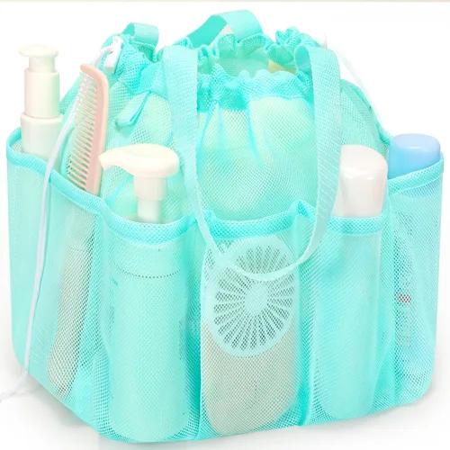 Vista 13 de famichan Organizador de ducha de malla portátil con cordón, elementos esenciales para dormitorio universitario para estudiantes universitarios