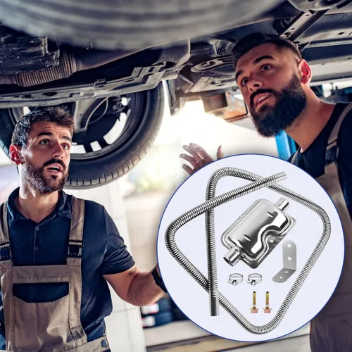 Vista 5 de 200cm/78" Tubo de escape para calentador diesel con silenciador y abrazaderas, manguera de 1"/2.5cm de acero inoxidable para calentador de aire