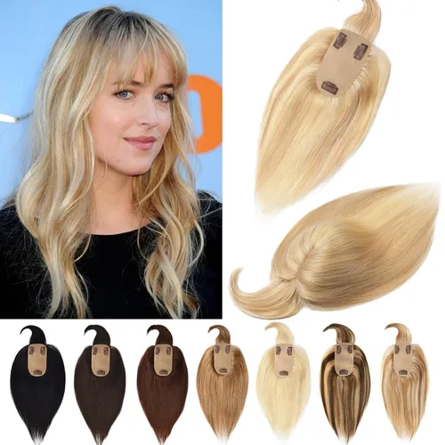 Vista 27 de Toppers de cabello humano real para mujeres con cabello delgado, 6 pulgadas, marrón oscuro