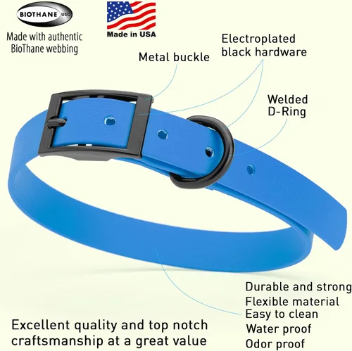 Vista 418 de Dogline Biothane - Collar impermeable para perro con hebilla de liberación rápida, resistente cincha de nailon recubierta con resistente y a prueba