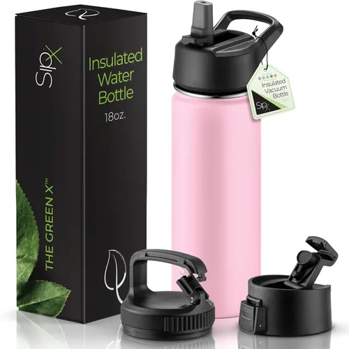 Vista 19 de SIPX™ Botella de Agua Aislada de 18 oz con 3 Tapas – Acero Inoxidable a Prueba de Fugas, Triple Aislamiento – Frío 24 Horas/Caliente 12 Horas