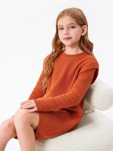 Vista 6 de Haloumoning Vestido de suéter de manga larga para niñas de 5 a 14 años