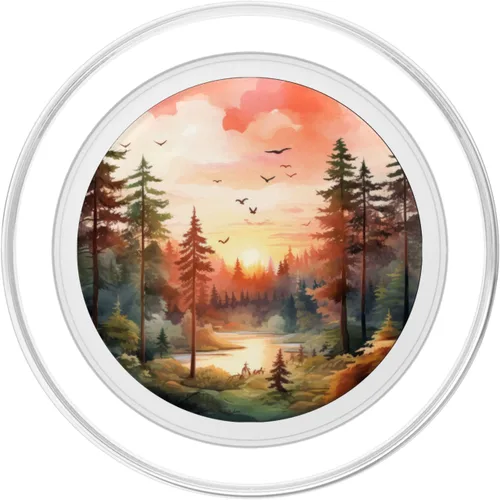 Vista 2 de Sunset Forest Outdoor Pine Tree River Nature PopSockets MagSafe PopGrip para iPhone